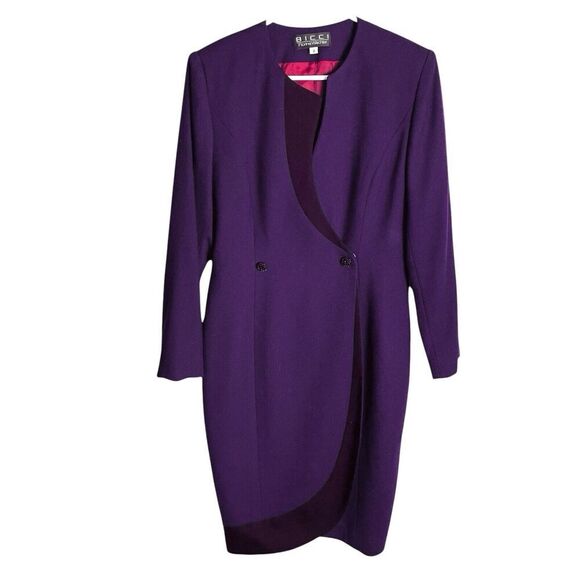 Vintage Bicci Florine Wachter Dress Womens 8 Purple 100% Wool Tailored Dynasty - Picture 1 of 10